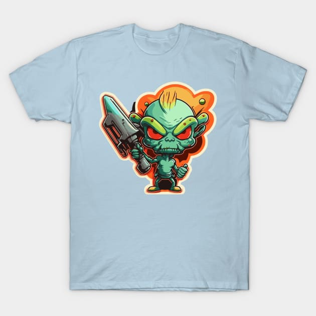 Alien with gun T-Shirt by pxdg